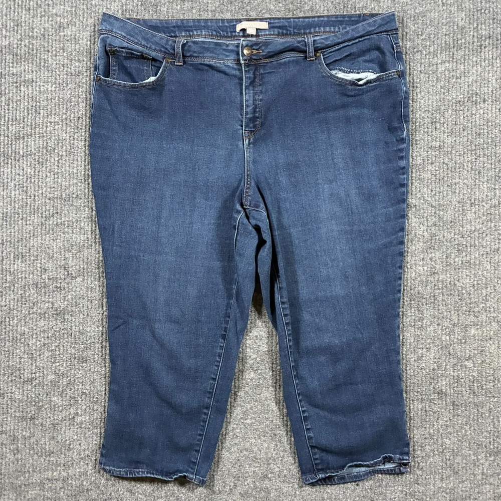 Woman Within Capri Jeans Size 20W Medium Wash Denim Stretch Casual High Rise